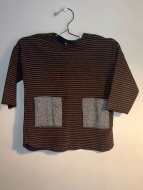 Play Up Kids Organic Cotton Striped Brown & Black Sweater with Contrast Pockets